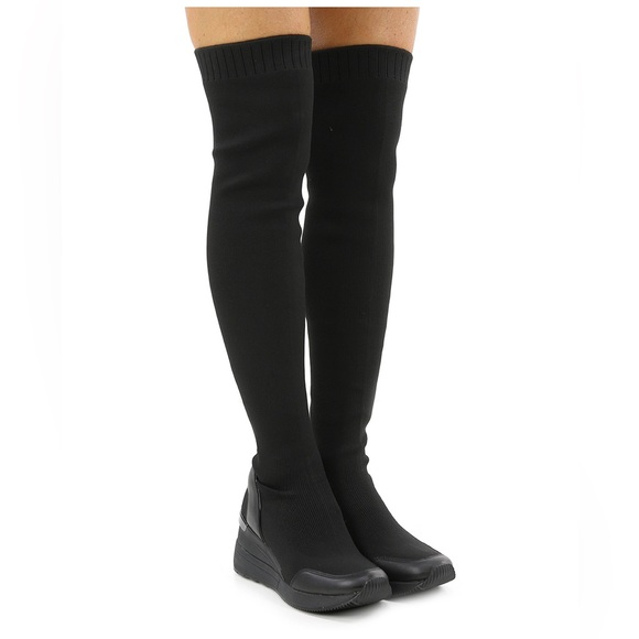 Michael Kors Shoes - Michael Kors Grover Women's Over Knee Wedge Boots Black Stretchy Size 9.5